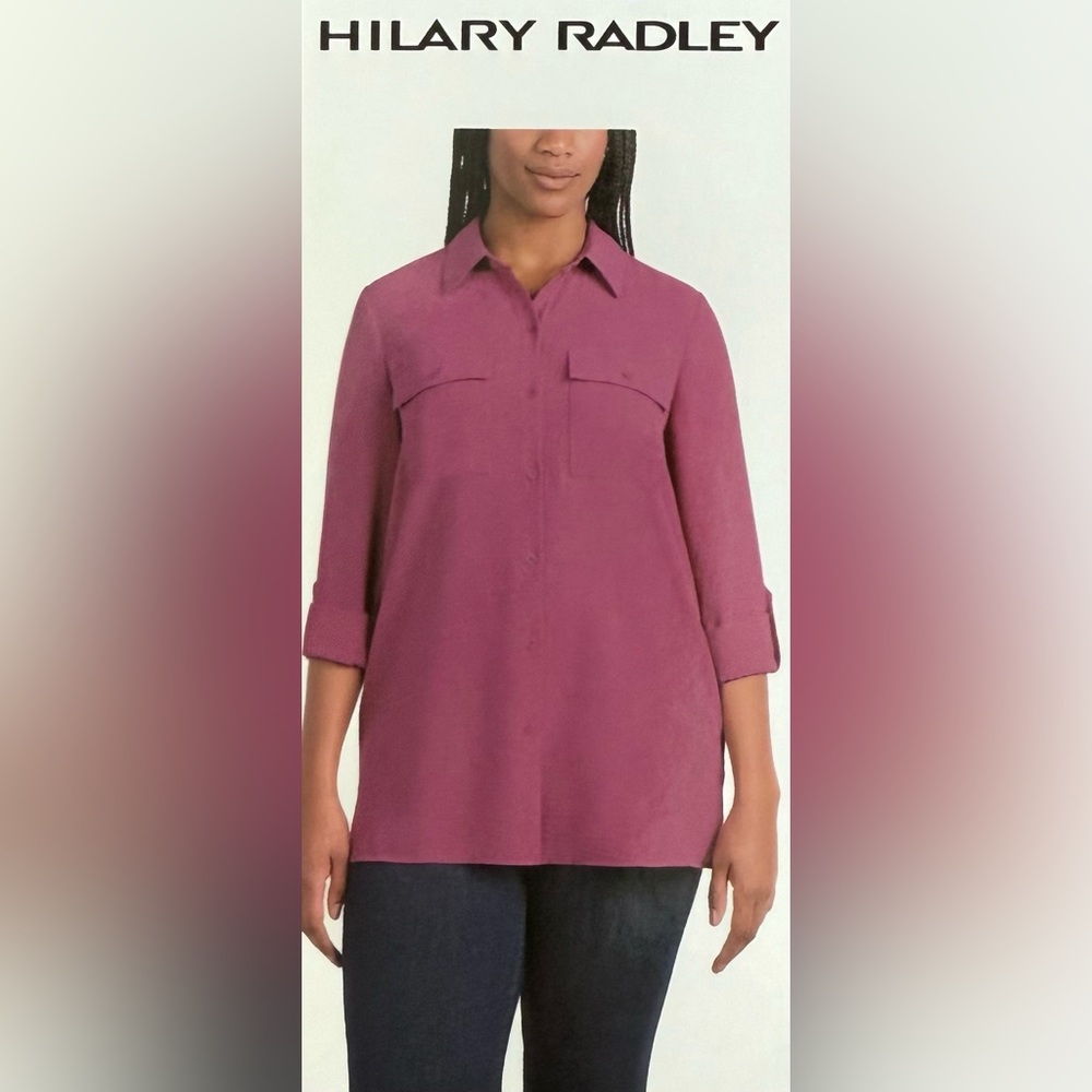 Hilary Radley Women's Button Down Shirt in dark pink.